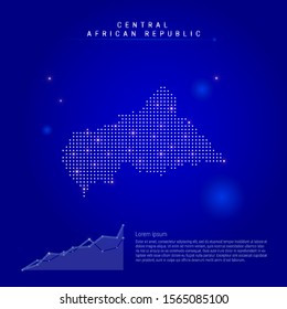 Central African Republic illuminated map with glowing dots. Infographics elements. Dark blue space background. Vector illustration. Growing chart, lorem ipsum text.