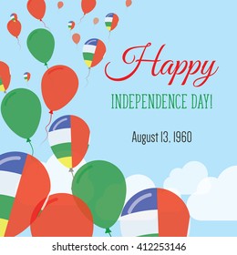 Central African Republic Independence Day Greeting Card. Flying Flat Balloons In National Colors of Central African Republic. Happy Independence Day Vector Illustration. Central African Flag Balloons.