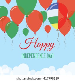 Central African Republic Independence Day Flat Patriotic Card. Happy National Day Central African Republic Vector Patriotic card. Flying Rubber Balloons in Colors of the Central African Flag.