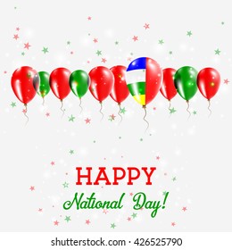 Central African Republic Independence Day Sparkling Patriotic Poster. Happy Independence Day Card with Central African Republic Flags, Confetti, Stars, Bokeh and Glitter.