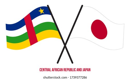Central African Republic and Japan Flags Crossed And Waving Flat Style. Official Proportion.