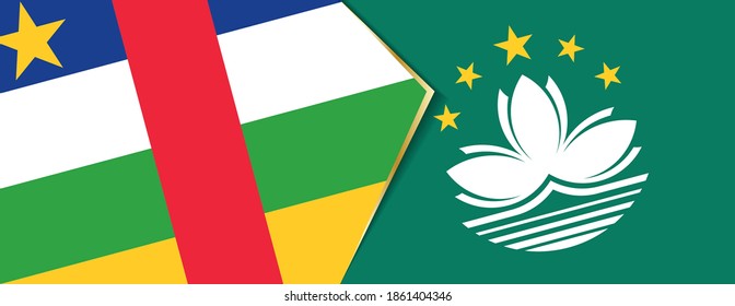 Banderas de la República Centroafricana y Macao, dos banderas vectoriales símbolo de relación o enfrentamiento.