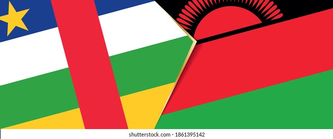 Central African Republic and Malawi flags, two vector flags symbol of relationship or confrontation.