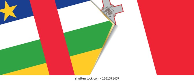 Banderas de la República Centroafricana y Malta, dos banderas vectoriales símbolo de relación o enfrentamiento.