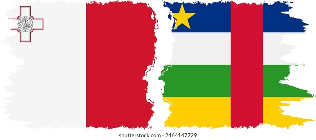 Central African Republic and Malta grunge flags connection, vector