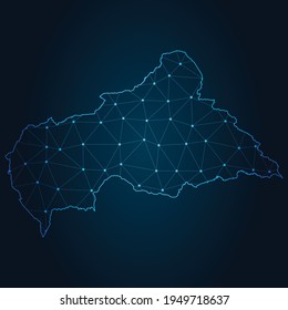 central African Republic Map Abstract mash line and point scales on dark background. Wire Frame 3D mesh polygonal network line.