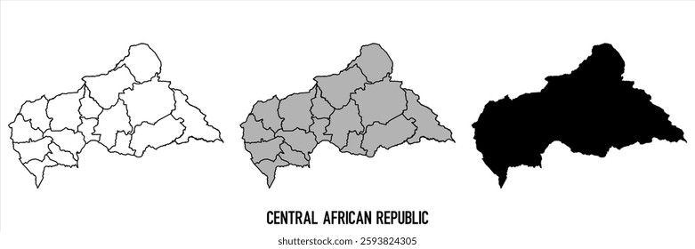 Central African Republic Map - black World Map, outline International vector template with High detailed isolated on white background - Vector