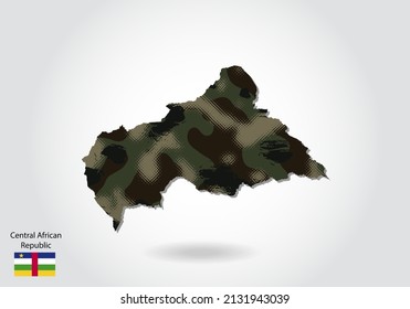 central African Republic map with camouflage pattern, Forest - green texture in map. Military concept for army, soldier and war. coat of arms, flag.