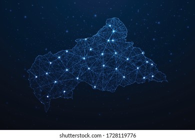 Verbindung zur Zentralafrikanischen Republik Abstrakte digitale Technologie 3D Mesh Polygonal Network Line, Design Sphere, Dot und Struktur auf dunklem Hintergrund. Vector Illustration EPS10.