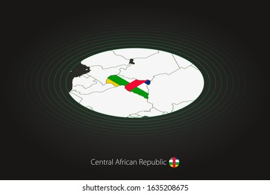 Central African Republic map in dark color, oval map with neighboring countries. Vector map and flag of CAR