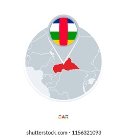 Central African Republic map and flag, vector map icon with highlighted CAR
