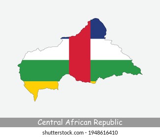 Central African Republic Map Flag. Map of Central African Republic with national flag isolated on white background. Vector Illustration.