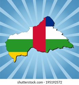 Central African Republic map flag on blue sunburst illustration