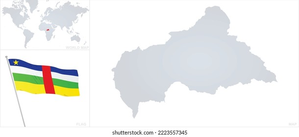 Central African Republic map and flag. vector 