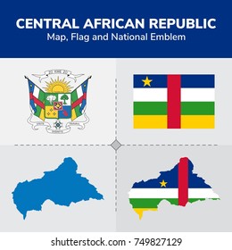 Central African Republic Map, Flag and National Emblem 