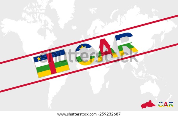 Central African Republic map flag and text\
illustration, on world\
map
