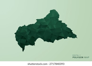 Mapa da República Centro-Africana - Ilustração de Vetor Estilo Polígono Verde, Design Geométrico de Poli Baixo com Silhueta Limpa em Fundo verde macio.