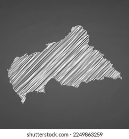 Central African Republic map hand drawn sketch. Vector concept illustration flag, scribble map. Country map for infographic, brochures and presentations isolated on black background.