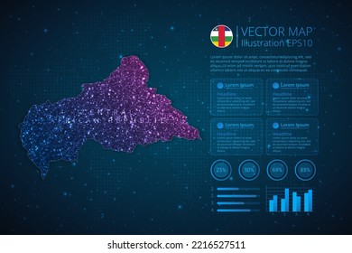 Central African Republic map infographics template for diagram, graph, presentation and chart with abstract geometric mesh polygonal light concept on blue background. Vector Illustration EPS10.