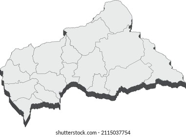 Mapa de la República Centroafricana aislado en un fondo blanco.