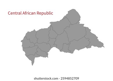 Central African Republic map isolated on white background. Map silhouette of CAR. For website layouts, background, education, precise, customizable. Earth geography.