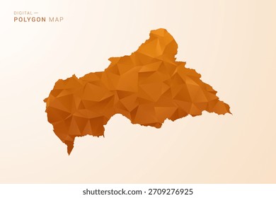 Mapa de la República Centroafricana - Ilustración vectorial de polígono de bajo poliéster en tono naranja, estilo geométrico limpio, aislado sobre fondo blanco.