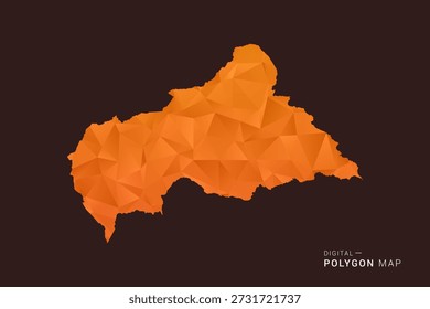 Central African Republic Map - low poly polygon vector, geometric triangulated silhouette in orange and dark brown tones, clean modern infographic style, isolated background.