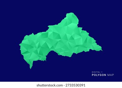 Central African Republic Map - low poly polygon vector, geometric triangulated silhouette in green and blue tones, clean modern style, isolated background for infographic use.