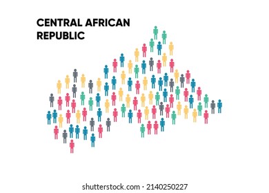 Mapa de la República Centroafricana hecho por un grupo de personas, Población. Globalización. Personas de diferentes países