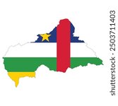 Central African Republic map with national flag. Map of Central African Republic with Central African Republic flag