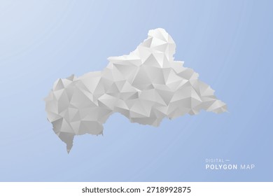Central African Republic Map - polygon style vector illustration in gray, white and blue tone, low-poly geometric design, minimal silhouette, suitable for infographic and modern design.