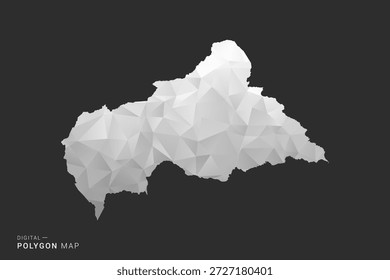 Central African Republic Map - Polygon style vector illustration in black, gray and white low poly geometric design, minimal silhouette, isolated for infographic.