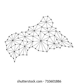 Central African Republic map of polygonal mosaic lines network, rays and dots vector illustration.
