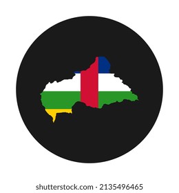 Silueta de mapa de la República Centroafricana con bandera sobre fondo negro
