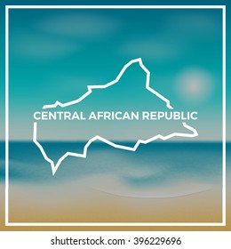 Central African Republic map summer poster. Central African Republic map against the backdrop of beach and tropical sea with bright sun. Modern stylish Central African Republic map design.