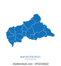 mapa de la República Centroafricana vector EPS10 color azul. sobre fondo blanco.