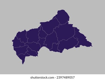 Central African Republic map vector, Blue purple color isolated on gray background.