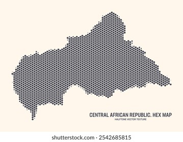 República Centro-Africana Mapa Vetor Hexagonal Meio-Tom Padrão Isolar No Fundo De Luz. Textura hexadecimal em forma de mapa da República Centro-Africana. Mapa de contorno tecnológico para projetos de design