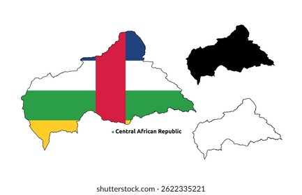 Landkarte Zentralafrikanische Republik Vektor - Landkarte, Fahne Innen, Leere und Silhouette Version