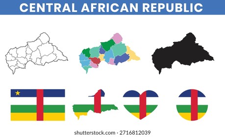 Vetor de mapa República Centro-Africana com regiões e conjunto de bandeira nacional