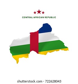 Central African Republic map with waving flag. Vector illustration.