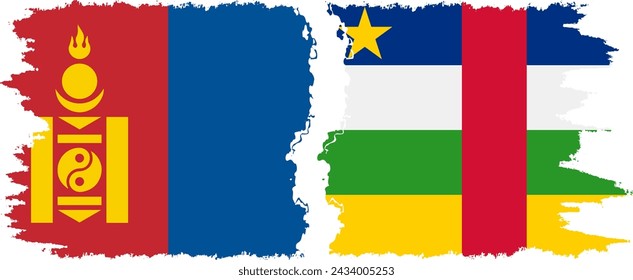 Central African Republic and Mongolia grunge flags connection, vector