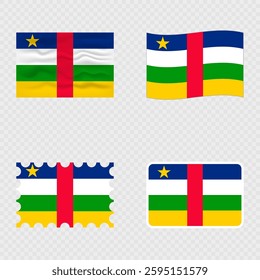 Central African Republic national flag in four different styles.