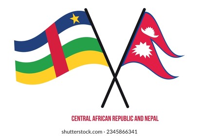 Central African Republic and Nepal Flags Crossed And Waving Flat Style. Official Proportion.
