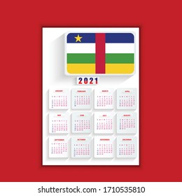 central African republic New year 2021 poster template design, new year 2021 calendar design,  annual calendar 2021, One Page Wall Calendar 2021