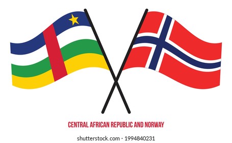 Central African Republic and Norway Flags Crossed And Waving Flat Style. Official Proportion.