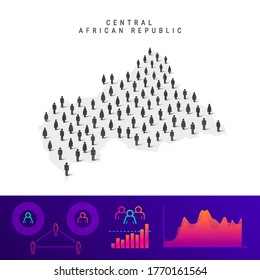 Central African Republic people map. Detailed vector silhouette. Mixed crowd of men and women icons. Population infographic elements. Vector illustration isolated on white.