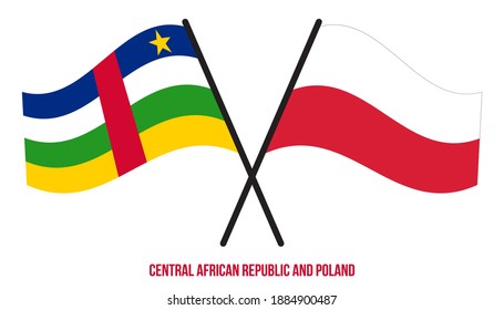 Central African Republic and Poland Flags Crossed And Waving Flat Style. Official Proportion.