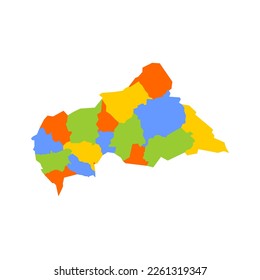 Central African Republic political map of administrative divisions - prefectures and autonomous commune Bangui. Blank colorful vector map.