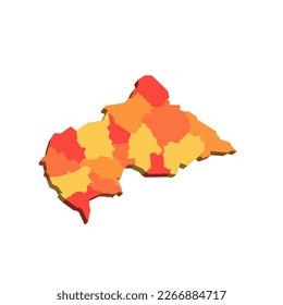 Central African Republic political map of administrative divisions - prefectures and autonomous commune Bangui. Map with labels.